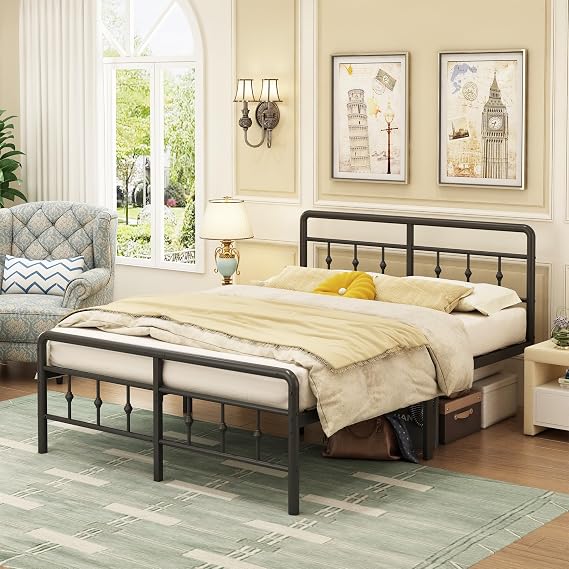 EMODA Small Double Bed Frame with Victorian Headboard and Footboard | 120 x 190 cm, Metal Slat Support, 40cm Underbed Clearance, Easy Assembly, Noise Free, Victorian Vintage, Black