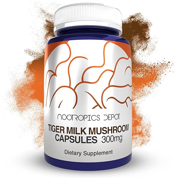 Nootropics Depot Tiger Milk Mushroom Capsules | 300mg | 60 Count | Lignosus rhinocerus Sclerotium | Cognition, Histamine, Respiratory Support