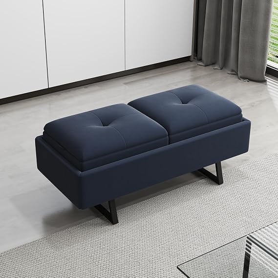 Kinsuite 2-Seat Waiting Room Bench - Office Waiting Room Chairs Bench with Storage, Waiting Room Furniture, Modern Entryway Bench with Thickened Cushion for Office Barber Store Nail Salon, Navy Blue
