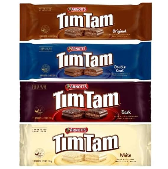 Tim Tam Sampler - Original, Double Coat, Dark, White Chocolate Cream Filling, Imported from Australia (4 Pack) Deliciousness!