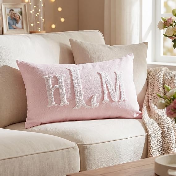 Easycosy Custom Embroidered Monogram Pillow,Personalized Couples Name Wedding Decorative Throw Pillows,Customized Pillow Case for Bed Room Couch Accent, Her Him Gifts