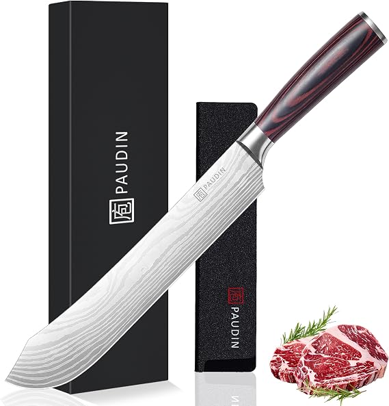 PAUDIN Butcher Knife, 10 Bullnose Brisket Knife, Sharp for Meat Cutting
