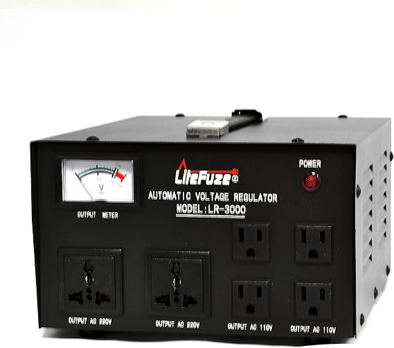 LiteFuze LR-3000 3000 Watt Voltage Regulator with Transformer Step Up/Down 110V/220V - IEC Detachable Cord - Circuit Breaker (LR-3000(DC))