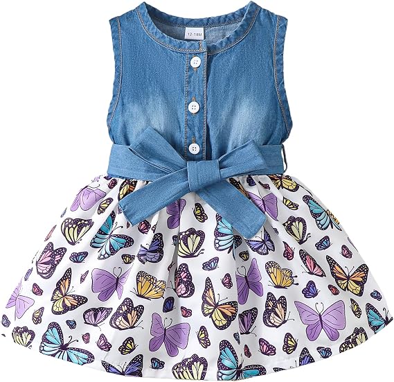 Saeaby Baby Girl Dress Toddler Girl Summer Clothes Infant Sleeveless Dress Denim Flower Sundress Cute Dresses for Girl