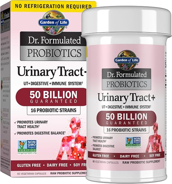 Garden of Life Dr. Formulated Probiotics Urinary Tract+ Acidophilus Probiotic Supports Urinary Tract Health, Digestive Balance Shelf Stable - Gluten, Dairy, and Soy-Free - 60 Vegetarian Capsules | 50 Billion CFU - Supports Digestive, Immune & Urinary Tract Health, Vegetarian