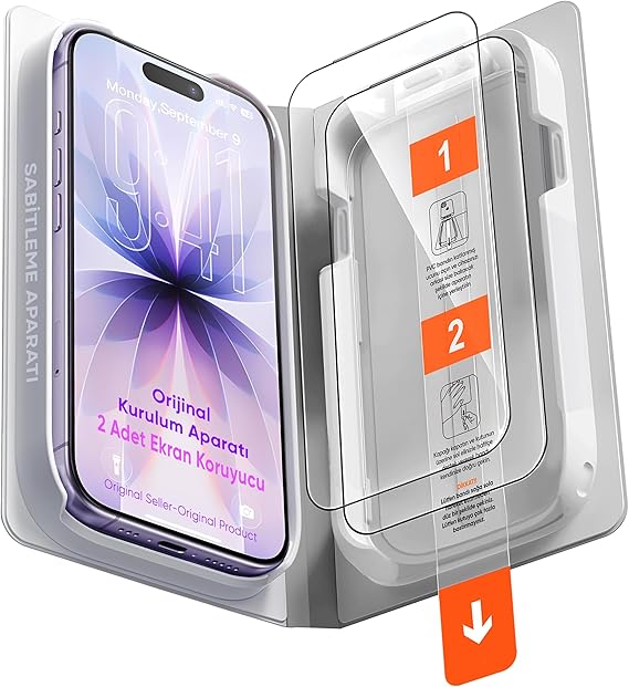 Minesk iPhone 17 için ULTRA EASY SUPER GLASS (2 ADET) İnce Çerçeve Temperli Cam Ekran Koruyucu Yeni Nesil Akıllı Hizalama Kutusu ile Kolay Uygulama (17)