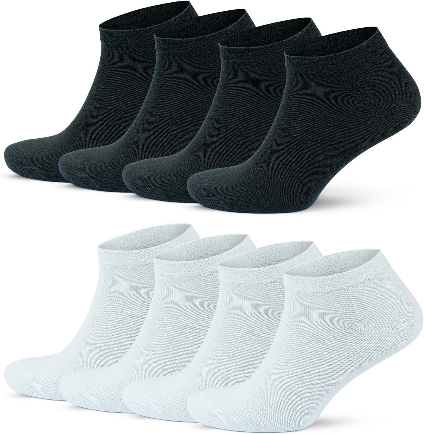 GoWith 4-Piece-8 Black White Patternless Plain Plain Cotton Mens Booty Socks Wrist Length Short Sports Running Walking Socks 3113-3114