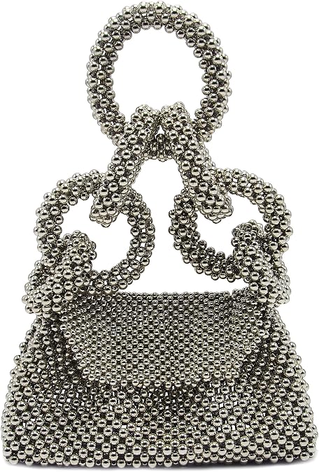 Miuco Pearl Big Ring Top Handle Bag Evening Wedding purse Handmade | Beaded Handbag
