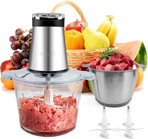 BUMET 800W 2-12cup Food Chopper LED Timer 3-Tier 6 Blades