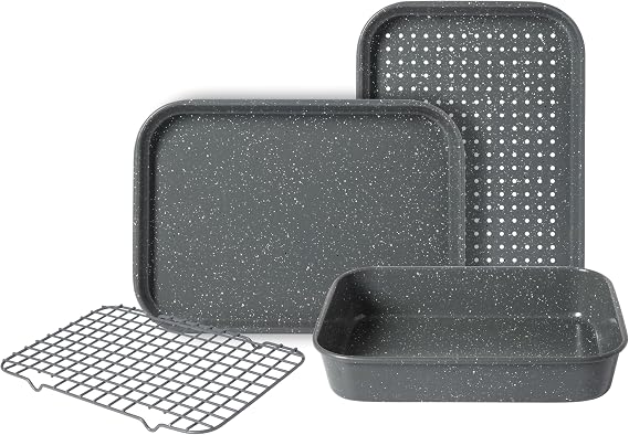 Oster Greystone Premium 4-Piece Carbon Steel Toaster Oven Bakerware Set PFOA Free Non-Stick Bakeware for Easy Cooking