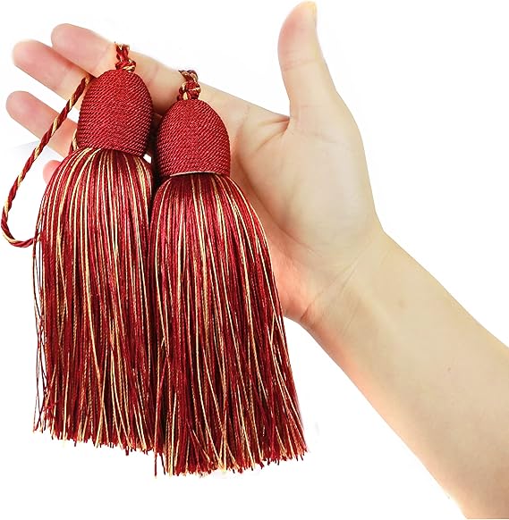 2pcs Tassel Charms Polyester Key Tassels with Loop,DIY Handmade Craft Accessories of Home and Furniture Decoration (Mix red)