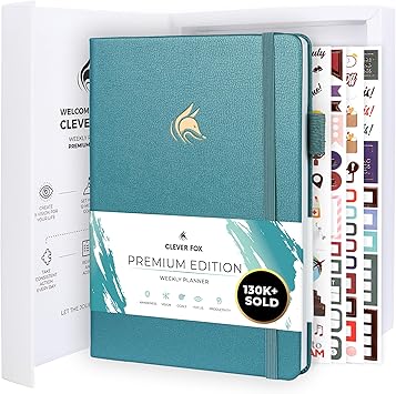 Clever Fox Planner Premium Edition Undated Luxurious Weekly & Monthly Planner to Increase Productivity and Hit Your Goals Organizer Start Anytime, A5, Lasts 1 Year, Aquamarine Weekly