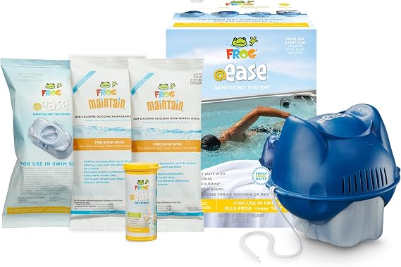 FROG @Ease Sanitizing System for Swim Spas, The Only Complete Sanitizer + 1 SmartChlor Replacement Cartridge & 2 FROG Maintain