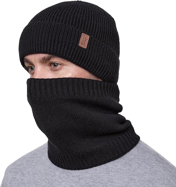 Wmcaps Winter Fleece Lined Beanie & Neck Warmer Set for Men