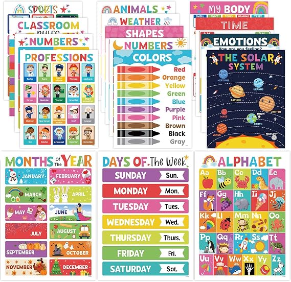 16PCS Classroom Posters - Laminated Educational Posters For Toddlers