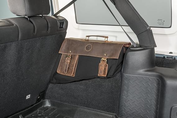 Overland Outfitters Sherpa Saddle Bag, Pair of 2 - Fits Jeep Wrangler JK 2007-2018 - Premium Leather & Canvas - Fits Over Fenders in Cargo Area - Tools & Gear Storage Organizer Bag, Black