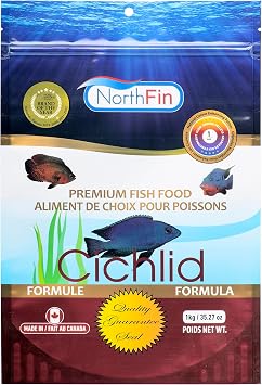 Northfin Cichlid Formula Fish Food Slow Sinking Pellets for Cichlids 1mm, 1kg | Premium High-Protein, All-Natural Cichlid Diet to Enhance Color & Growth No Fillers, No Hormones, Made in Canada
