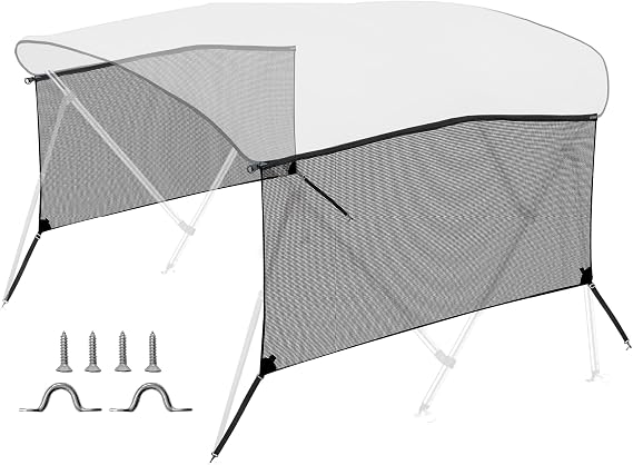 3 Bow Bimini Top Sidewalls for KNOX Bimini Tops for Boats, 900D Mesh Sun Shade Side Covers with Adjustable Straps, Stainless Steel Mounting Hardware, 60" L x 26" H