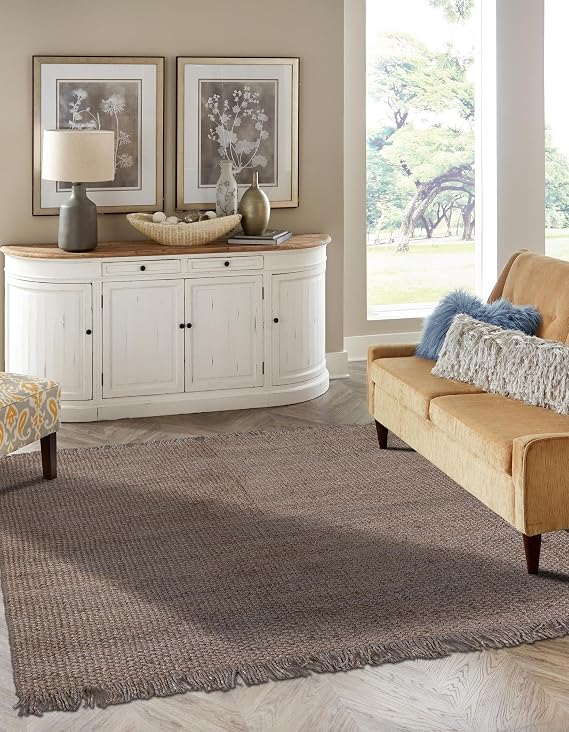 Unique Loom Chunky Jute Collection Area Rug (7' 10" Square Gray)