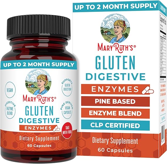 MARYRUTH'S Gluten Digestive Enzymes | Proprietary Enzyme Blend | Lactase | Glucoamylase | Protease | Cellulase | Alpha-Galactosidase | Pectinase | Phytase | Lipase | Vegan | Non-GMO | 60 Count