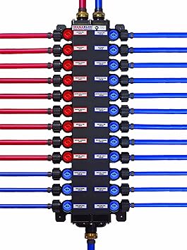 Viega 50243 1/2-Inch PureFlow Zero Lead Poly Alloy PEX Crimp Manabloc with 24 Ports - 15 Cold 9 Hot