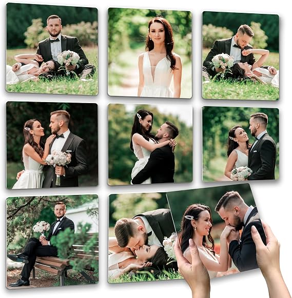 Chersinger Custom Photo Tiles, Personalized Square Metal Picture Wall, Mix Tiles Picture Frames for Collage Wall Decor, Storyboards Photo Prints Gift 9pcs
