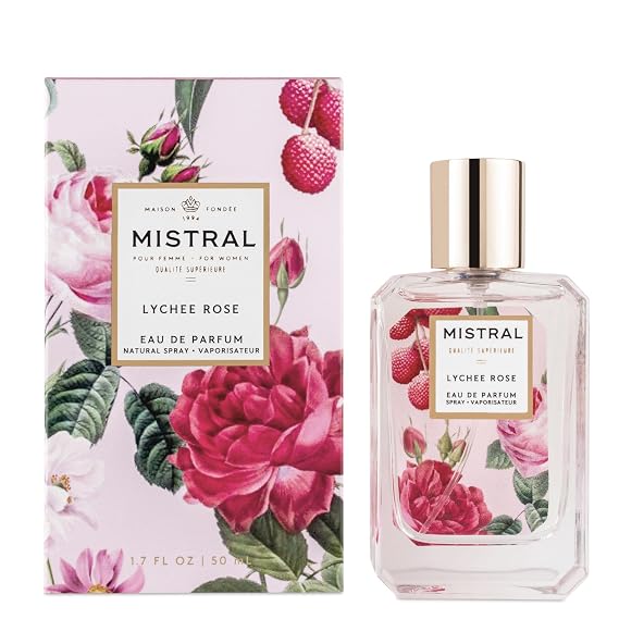 Mistral Lychee Rose Eau de Parfum Citrus Floral Perfume for Women with Lychee, Rose & Amber | Paraben-Free, Long Lasting French Luxury Fragrance Spray, Women's Fragrances | 1.7 fl oz
