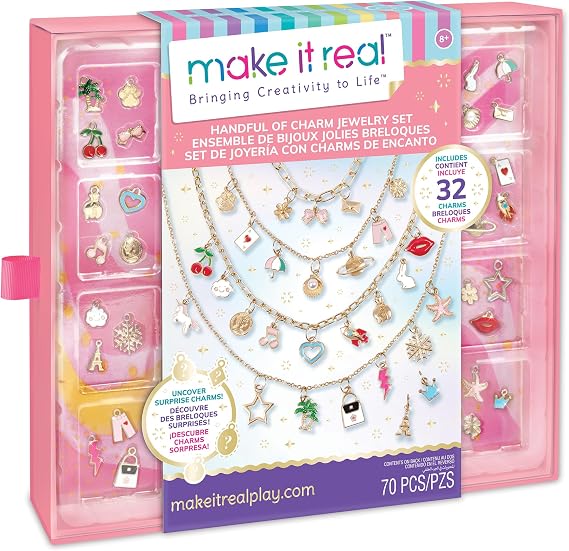 Make It Real Creator Charm Jewelry Set - Necklace Making Kit with 4 Chains and 32 Charms - Jewellery Craft Sets for Girls Ages 8+ Create Pendant Necklaces, Fashion Accessories, Birthday Gift