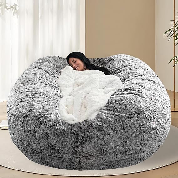 BCU 7FT Big Bean Bag for Adults Kids with 5LBS Filling Big Joe Bean Bag Chair Cover for Stuffed Animal Storage, Grey