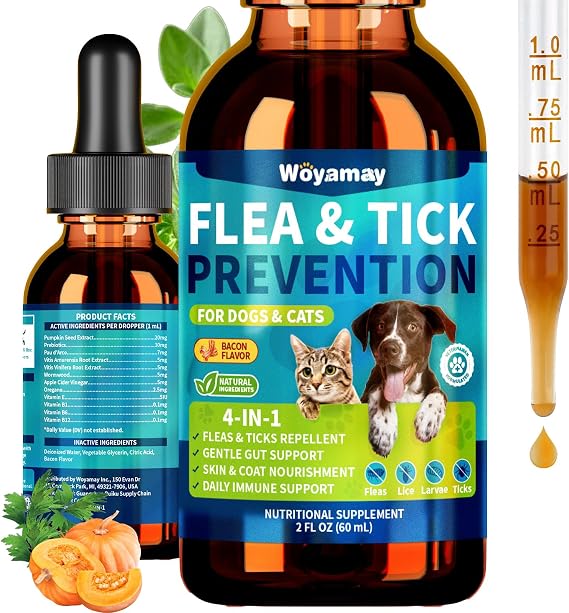 Woyamay Flea and Tick Prevention for Dogs & Cats, Natural Flea Drops
