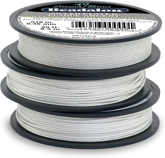 Beadalon 49-Strand Bead Stringing Wire, 0.015-Inch, Silver Plated, 30-Feet