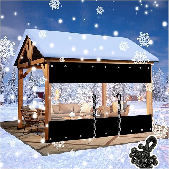 Outdoor Clear Tarp Curtain with Zipper and Grommets, Clear Vinyl Tarp Heavy Duty Tarp Waterproof UV Resistant Tarpaulin for Porches, Gazebo, Gardens, Outdoor Furniture (1x2m/3.28x6.56ft)