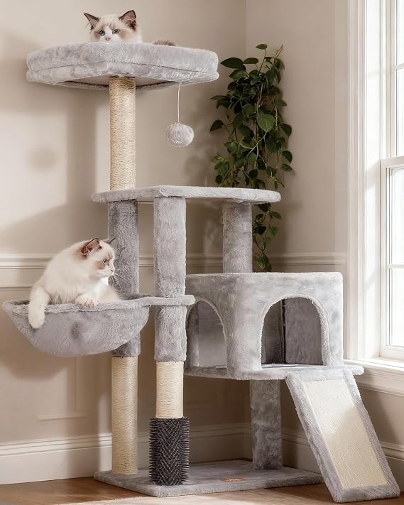 Heybly Cat Tree with Cat Self Groomer Brush, 108cm HCT005SW