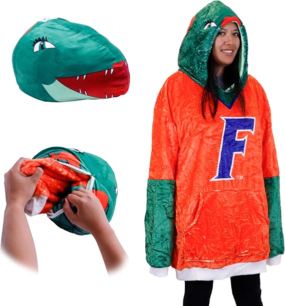 Plushible Wearable Blanket Hoodie 2-in-1 Oversized Hoodie Blanket & Pillow, Long Sleeve Sweatshirt with Pocket, Cozy Graduation Gift for Men & Women - University of Florida Gators Mascot (Alberta)