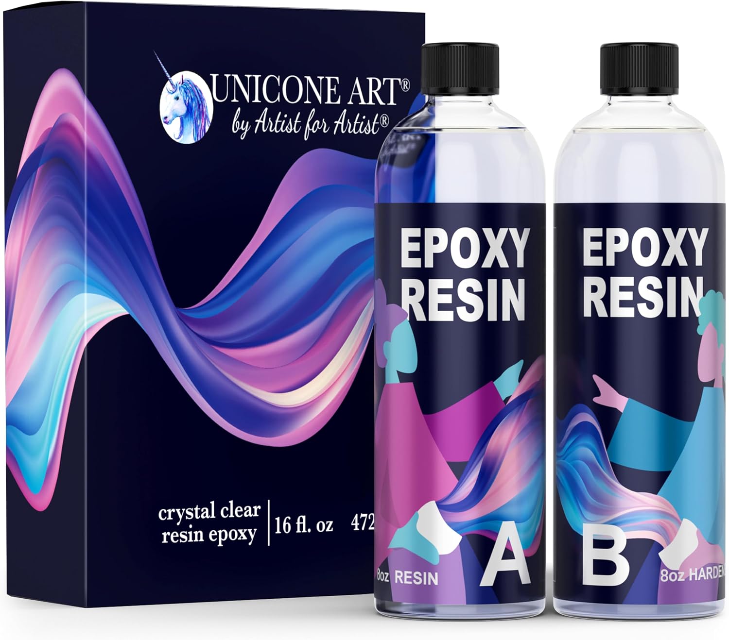 Epoxy Resin Art Kit - 16oz Craft Resin Epoxy Kit 8oz Resin 8oz Hardener, High Gloss UV Resistant Odor-Free Art Resin, BPA-Free Clear and Non Toxic Epoxy Formula 16oz