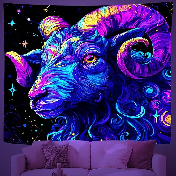 Zpryzmia Blacklight Sheep Tapestry - Neon Glow in the Dark Abstract Colorful Vortex Tapestries Starry Constellation Upright Posters Wall Hanging Room Decor for Bedroom Aesthetic 78 x 59