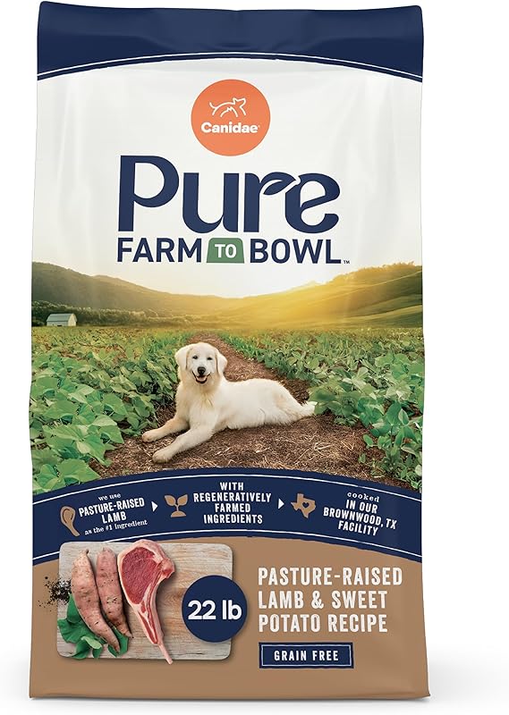Canidae Pure Farm to Bowl Dry Dog Food - Balanced Nutrition for Adult Dogs - Limited Ingredient Formula - Grain, Wheat & Soy-Free - 22 lb - Pasture-Raised Lamb & Sweet Potato Recipe