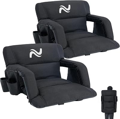 NAIZEA 2 Pack Wide Stadium Seats with Back Support, Bleacher Seats with Backs and Cushion, Portable Bleacher Chairs, 6 Reclining Positions, Stadium Chair for Outdoor Sport Events