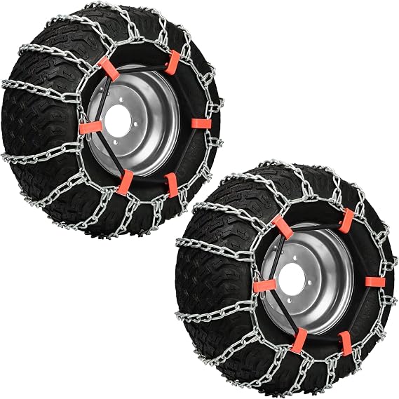 Tire Chains and Tire Chain Rubber Tensioners for Garden Tractors, Ride-on Mowers and Riding Snow Blowers(20x10-8)