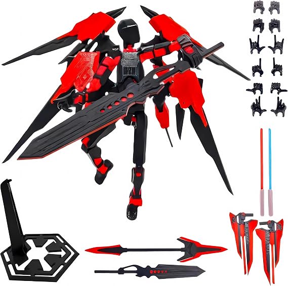 T13 Action Figure Set - 3D Printed Collectible Figures for Collector Desktop Decor (Assembly Completed) (Red Mecha Set)