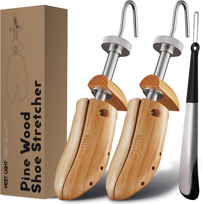WEST LIGHT Shoe Stretcher Women,2-Way Pine Wood Women's Shoe Stretchers for Wide Feet, Loosen Tight Shoes Womens Size 7-10