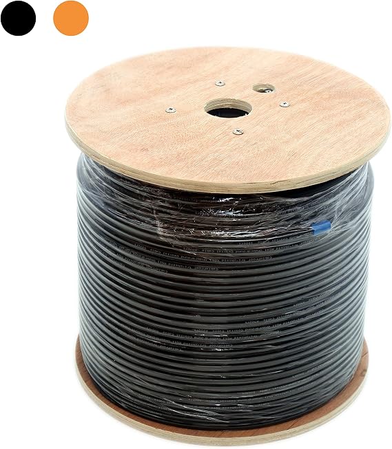 RG11 Coaxial Cable roll of Tri-Shield Underground Drop Direct Burial Flooded Coax Digital Cabling with Gel (Indoor/Outdoor) 500' or 1000' Bulk Wire (1000 FT, Black)