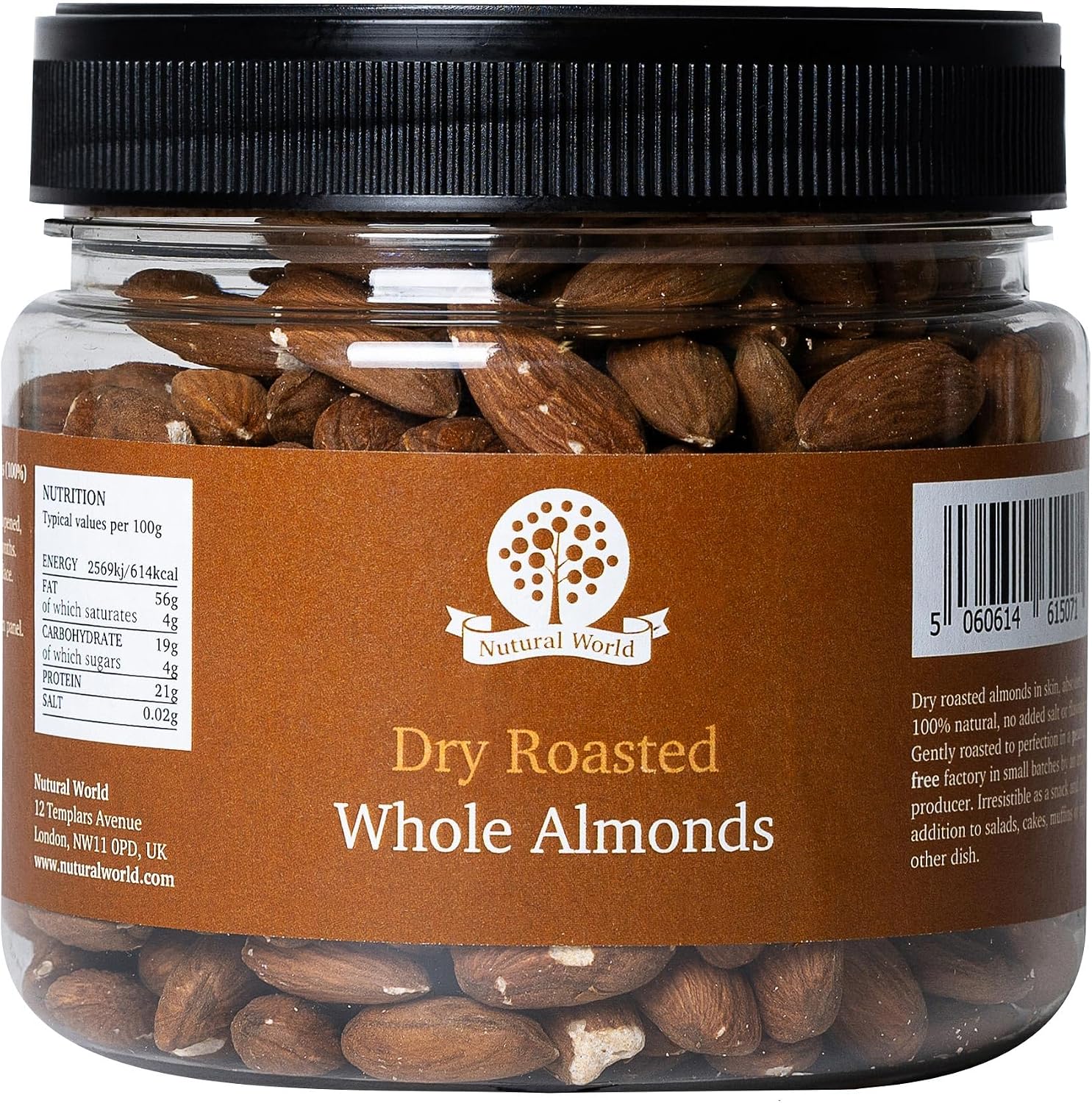 Nutural World Dry roasted Whole Almonds - Unsalted 500g
