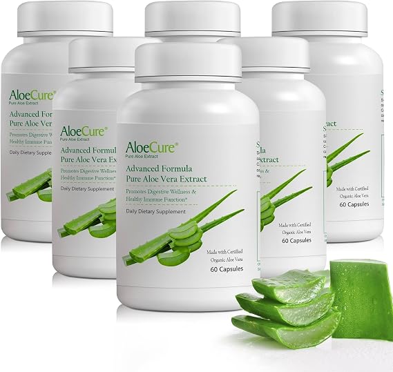AloeCure Aloe Vera Capsules for Gut Health & Digestive Comfort 60ct x 6btl