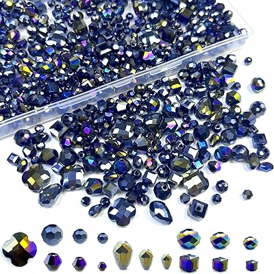 613pcs Glass Beads for Jewelry Making, 4-10mm Black Glass Crystal Bead Assorted Shapes Faceted Beads for DIY Earring Necklace Bracelet