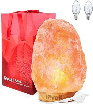 Levoit Large Salt Lamp, Himalayan  Hymilain Sea Pink Crystal Large Salt Rock Lamps, Night Light, Real Rubber Wood Base, Dimmable Touch Switch, Luxury Gift BoxETL Certified, 2 Extra Original Bulbs