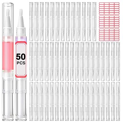 Nail Oil Pen 50Pcs 3ml Empty Cuticle Oil Pen Travel Transparent Twist Pens with Brush Tip for Nail Oil, Eyelash Growth Liquid Tube, Cosmetic Lip Gloss Container Applicators  72pcs Label