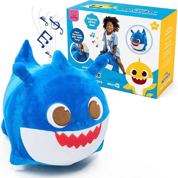 JITTERYGIT Baby Shark Bouncy Animal Plush - Daddy Shark Official Nickelodeon Music & Sing Toy - Christmas & Birthday Gifts for Kids & Toddlers (Boys & Girls) Ages 2-4 Years Old (Blue)