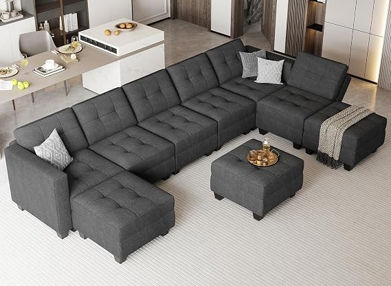 Belffin Oversized Modular Sectional Sofa with Reversible Chaise Convertible Sectional Modular Sofa Couch with Ottoman U Shaped Sectional Set with Storage Seats Dark Grey