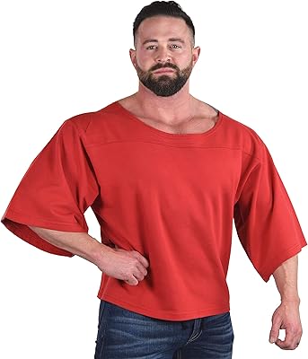 Mens T-Shirt in Red, Oversized Bodybuilding and Fitness Workout Rag Top, Cotton Active Wear Shirt